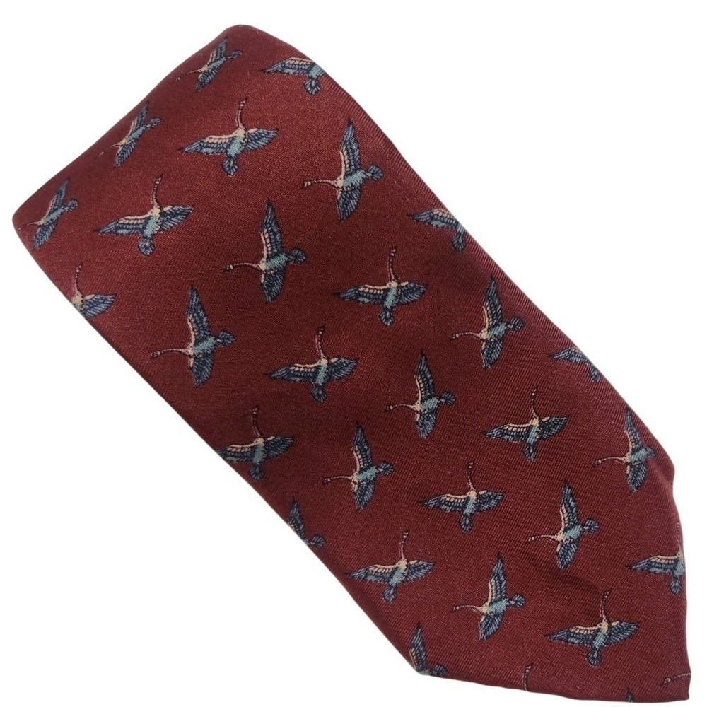 FERRELL REED Flying Bird Red 100% Silk Necktie 58" X 3¼", Vintage